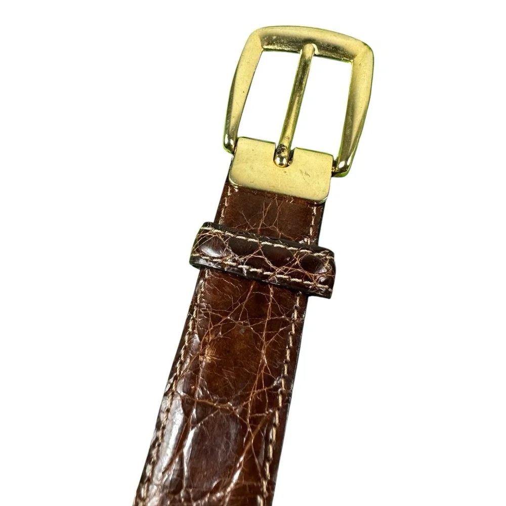 Saks Off Fifth Brown Genuine Caiman Crocodille Mens Belt Size 32 NEW